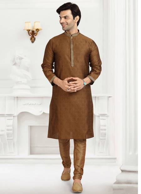 Brown Colour Traditional Wear Jacquard silk Kurta Pajama Mens Collection 1234